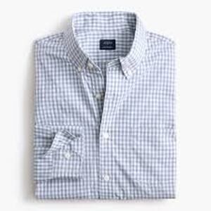 J. Crew Slim Fit Mens Gingham Poplin Button Up Dress Shirt Sz L